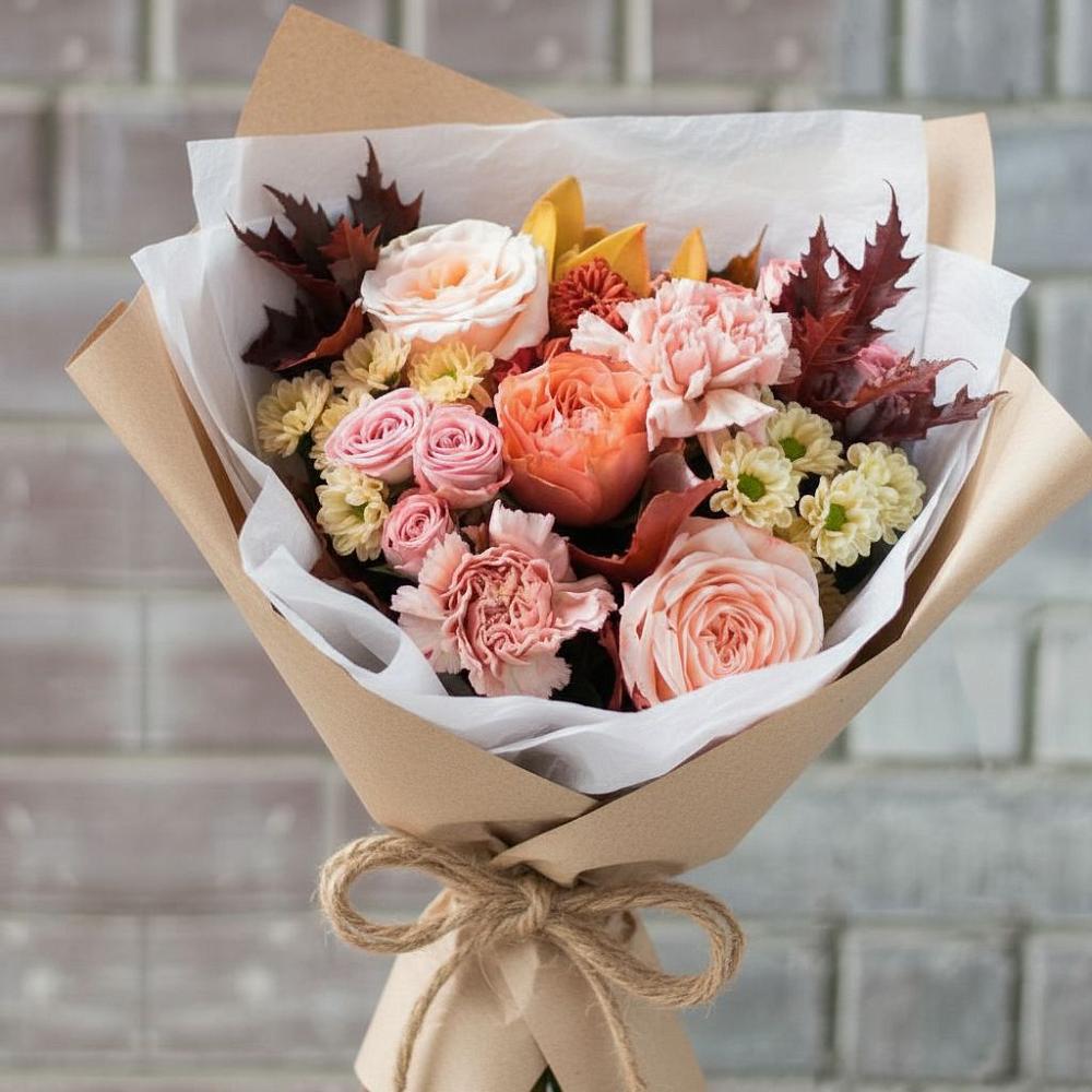 Букет цветов из: Гвоздики, Хризантемы и Розы в Турки