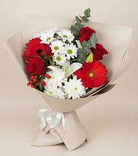 Букет цветов из:  Розы, Хризантемы, Герберы и Лилии в Турки