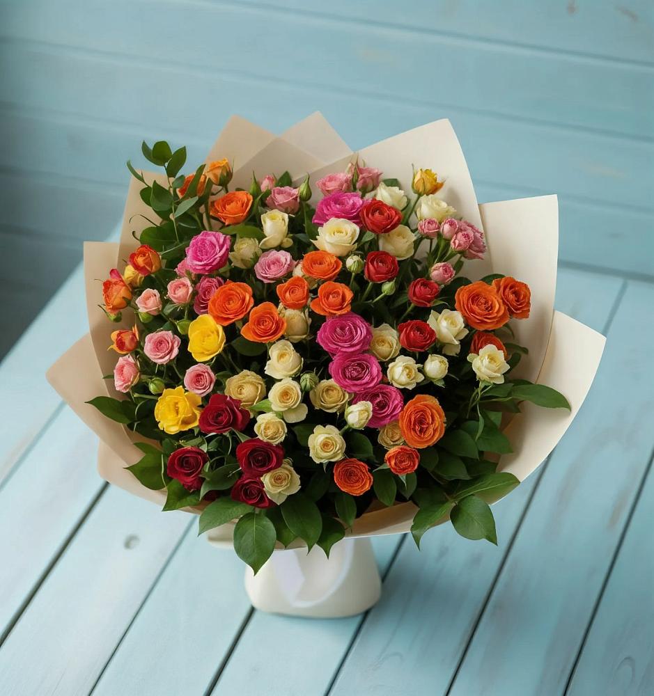 Букет Микс из разноцветных кустовых роз в Турки