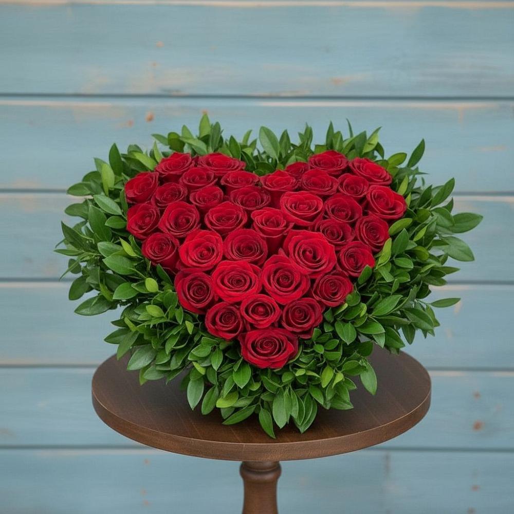 Цветочная композиция из Розы в виде сердца в Турки