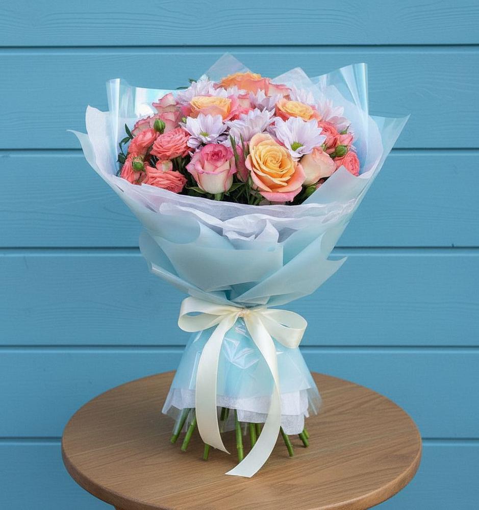 Букет цветов из: Хризантемы и Розы в Турки