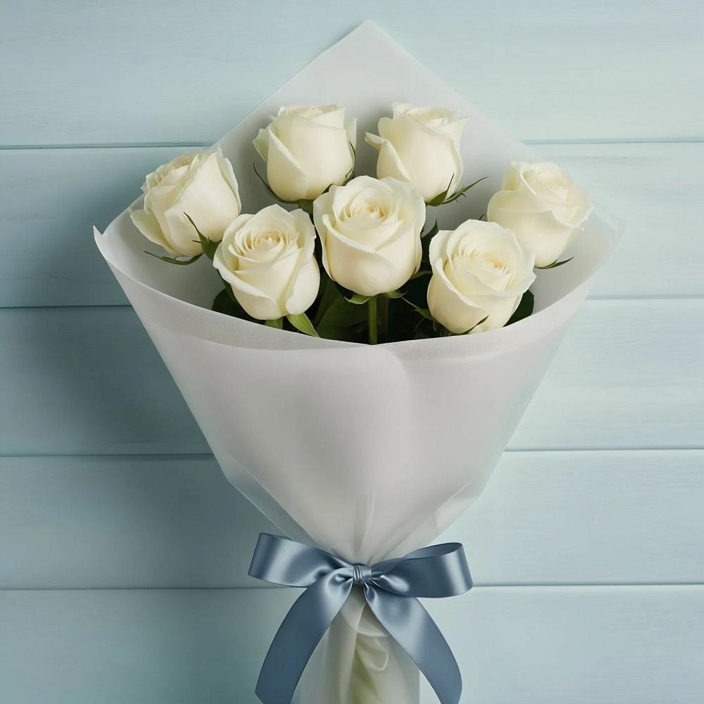 Букет 7 Белых роз Эдлесс Лав в Турки