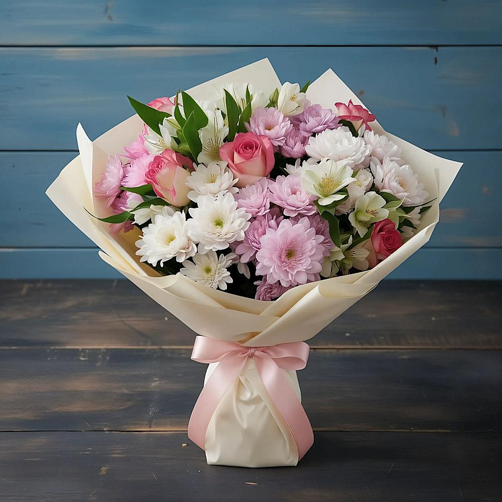 Букет цветов из: Хризантемы, Альстромерии и Розы в Турки